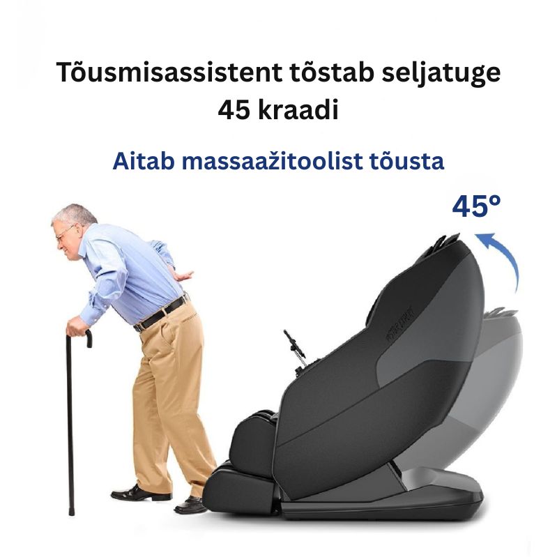 Nakahamo Classic Assist massaažitool – tõusmisassistent kallutab seljatuge 45 kraadi, et aidata kasutajal mugavalt toolist tõusta