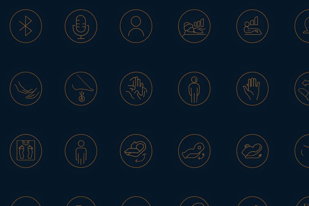 Massaazitool.ee Meist lehe hero-taust: tumesinine premium muster ikoonidega, esindamas ettevõtte 20-aastast kogemust massaažitoolide müügis.